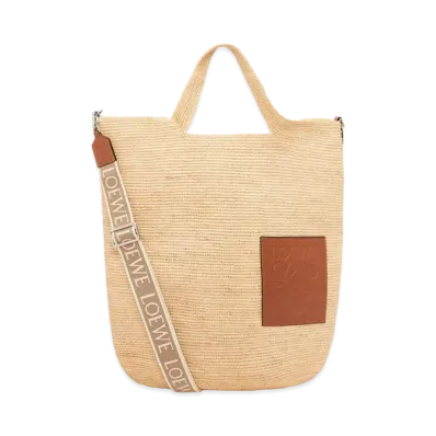 LOEWE Large Slit Bag In Raffia and Calfskin "Natural/Tan"