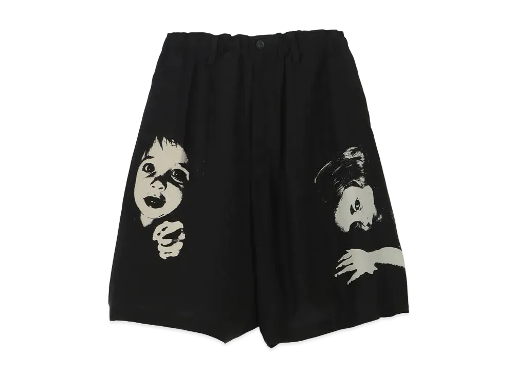 Yohji Yamamoto Pour Homme SILK SATIN ORIGINAL PRINT HALF PANTS "Black"