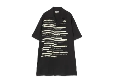 Yohji Yamamoto Pour Homme SILK SATIN RANDOM FILLED SENTENCE PRINT HALF SLEEVES ALOHA SHIRT "Black"