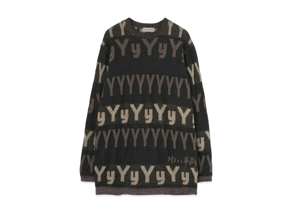 Yohji Yamamoto Pour Homme 7G PLATING ROUND NECK CHARACTER PATTERN LONG SLEEVES "Gray"