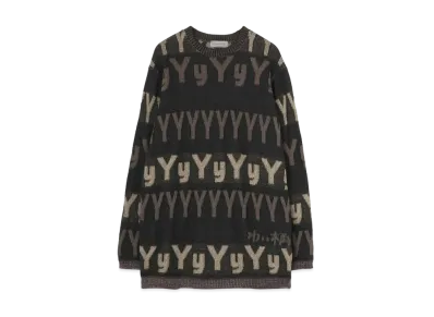 Yohji Yamamoto Pour Homme 7G PLATING ROUND NECK CHARACTER PATTERN LONG SLEEVES "Gray"