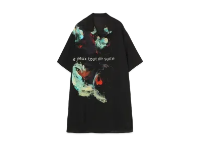Yohji Yamamoto Pour Homme SILK SATIN ORIGINAL MESSAGE PRINT ALOHA SHIRT "Black"