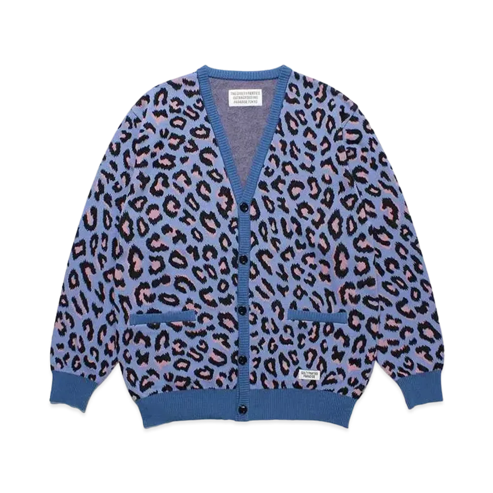 WACKO MARIA Leopard Knit Jacquard Cardigan "Blue"