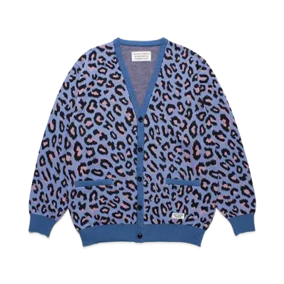 WACKO MARIA Leopard Knit Jacquard Cardigan "Blue"