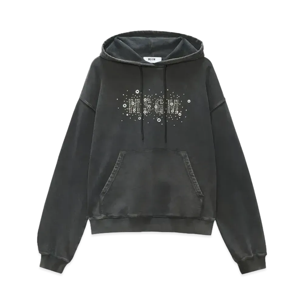 MSGM Pre-Washed Jersey Sweatshirt With Studded Logo "Black"