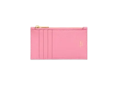CELINE Zipped Compact Card Holder In Grained Calfskin "Flamingo"