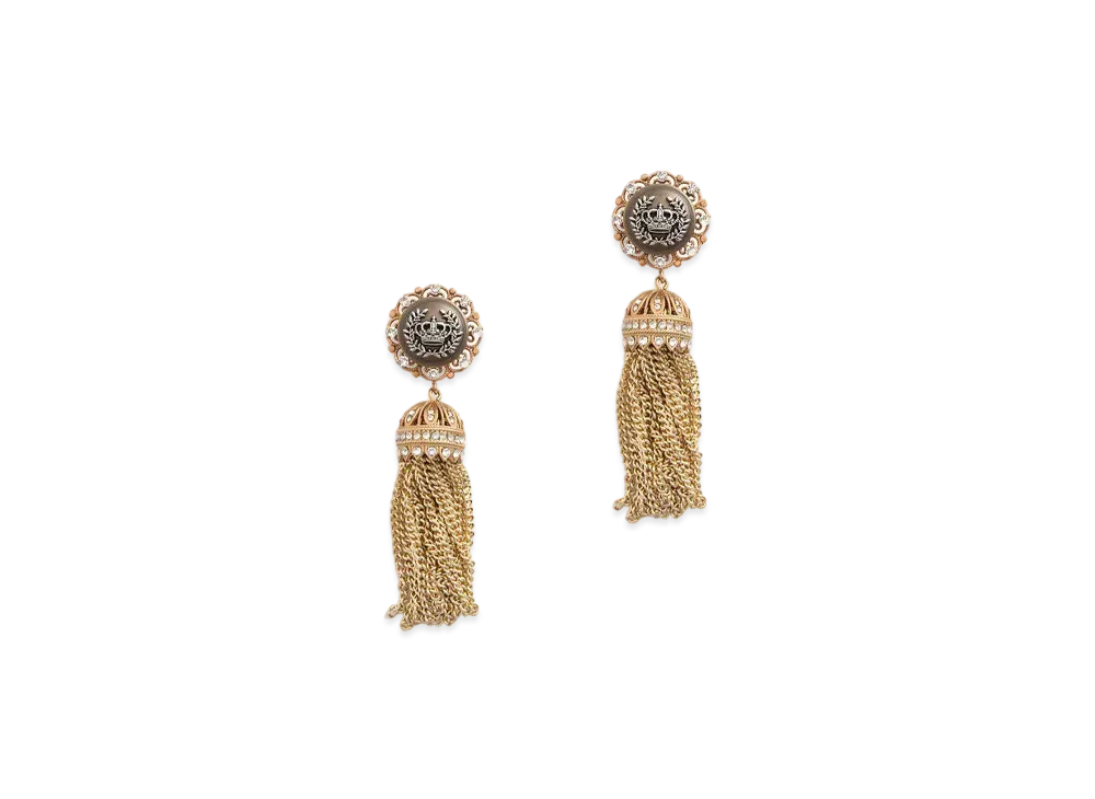 Dolce&Gabbana Clip-On Drop Earrings With Rhinestone Accents And The Heraldic Logo "Gold"