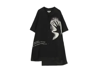 Yohji Yamamoto Pour Homme SILK SATIN HAND PATTERN PRINT ALOHA SHIRT "Black"