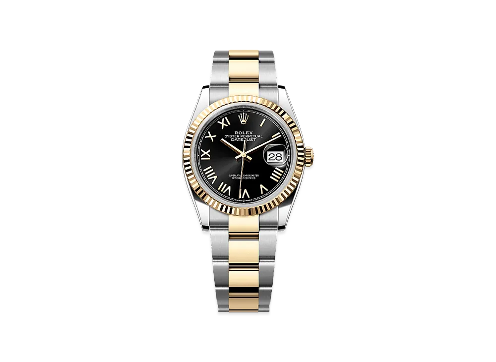 ロレックス デイトジャスト 36 オイスタースチール&イエローゴールド "ブラック"