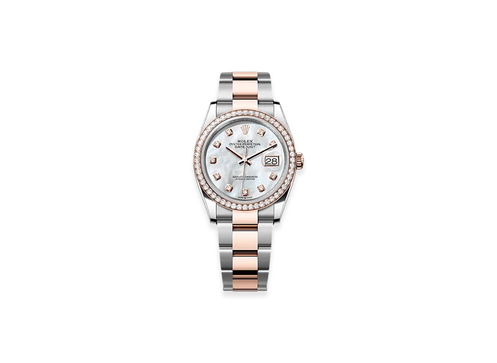 ROLEX Datejust 36mm Oystersteel & Everose Gold Diamond 126281RBR "White Mother-of-Pearl"