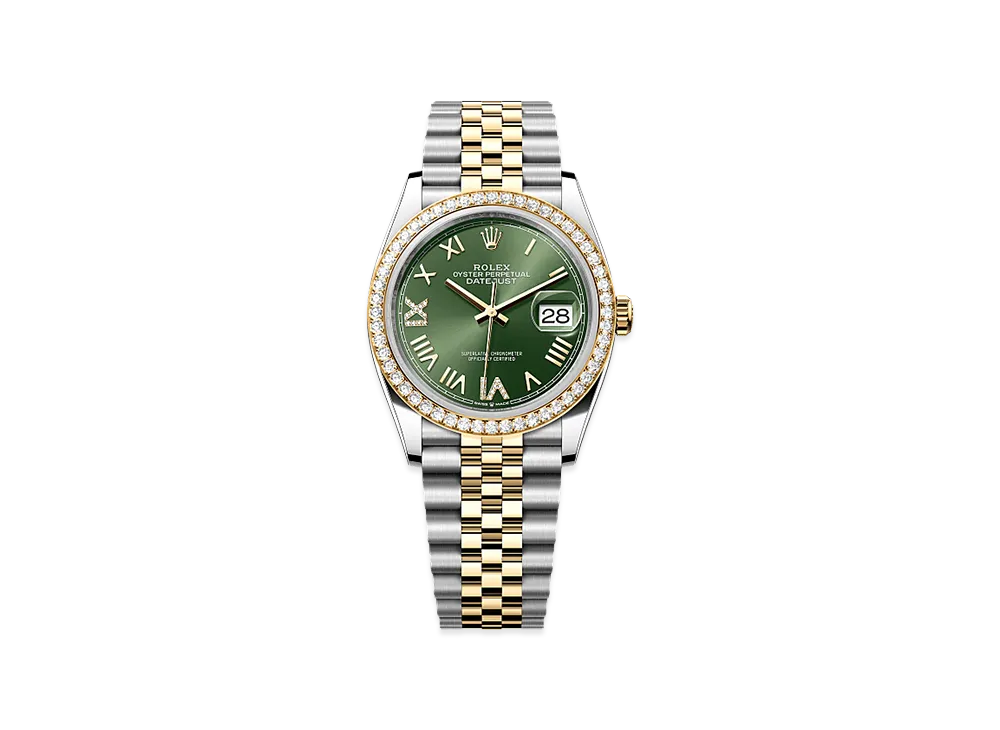 ROLEX Datejust 36 Oystersteel & Yellow Gold Diamond "Olive Green"