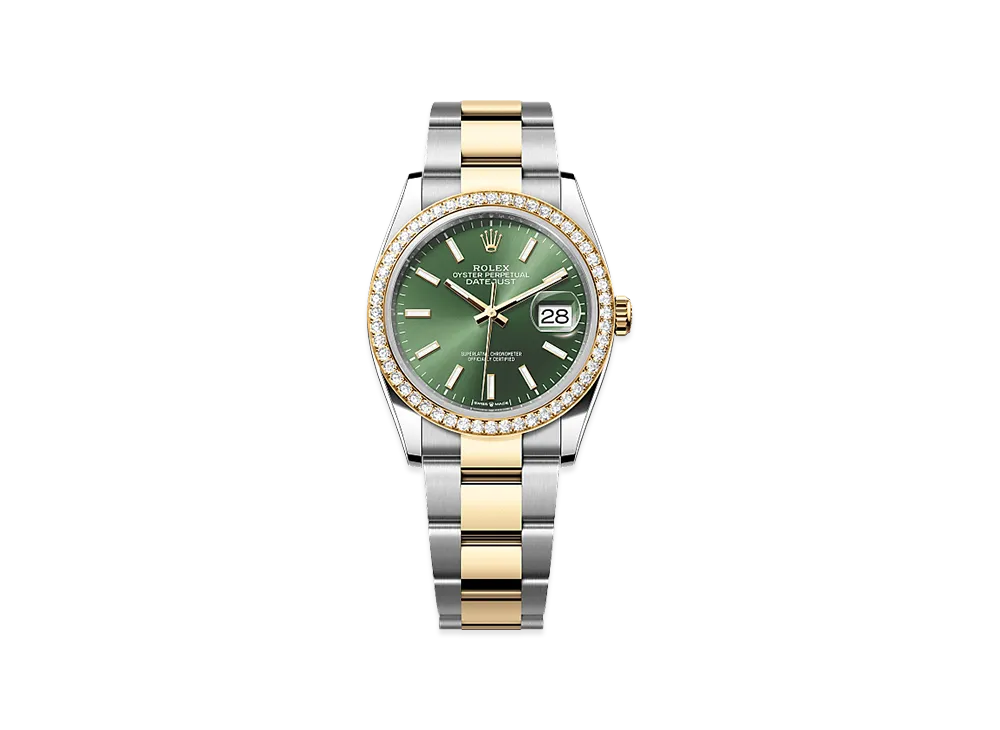 ROLEX Datejust 36 Oystersteel & Yellow Gold Diamond "Olive Green"