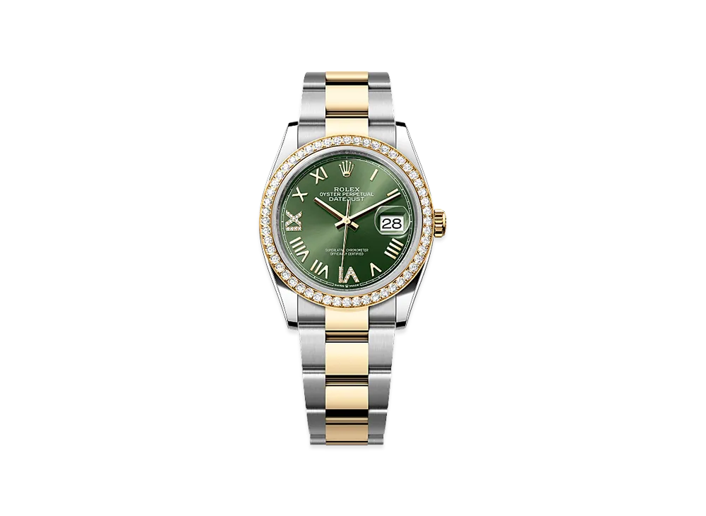 ROLEX Datejust 36 Oystersteel & Yellow Gold Diamond "Olive Green"