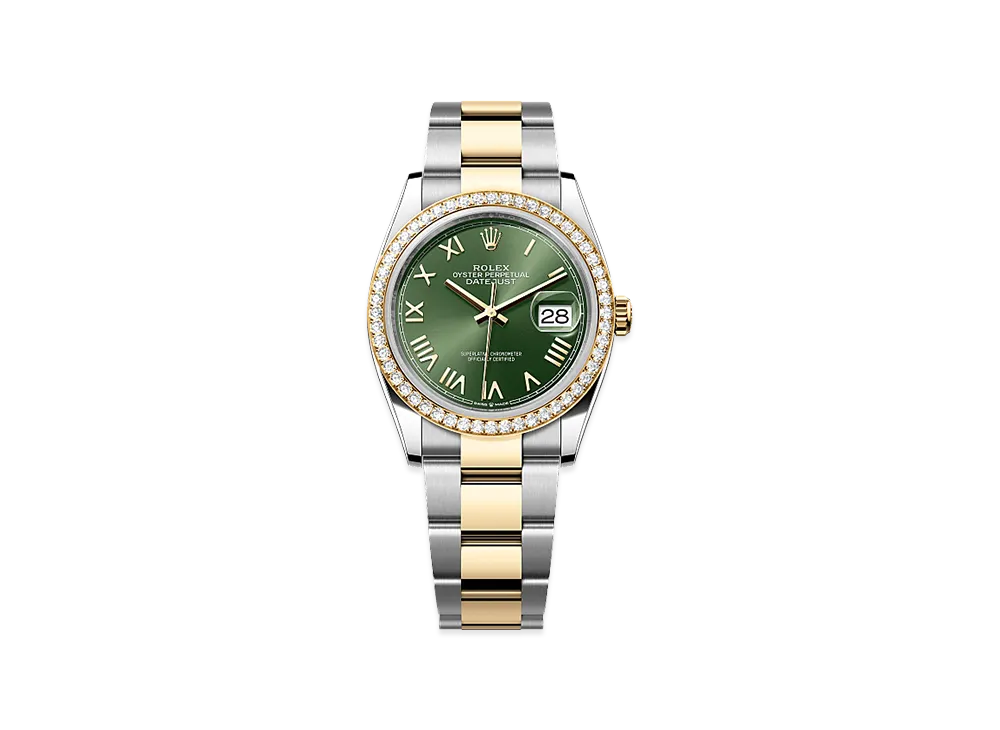 ROLEX Datejust 36 Oystersteel & Yellow Gold Diamond "Olive Green"