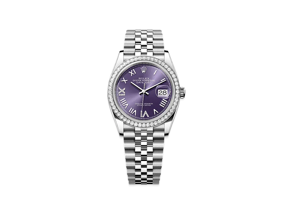 ROLEX Datejust 36 Oystersteel & White Gold Diamond "Aubergine"