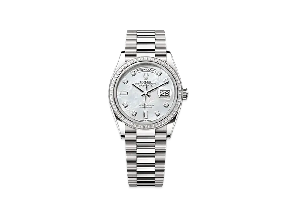 ROLEX Day-Date 36mm White Gold Diamond 128399TBR "White Mother-of-Pearl"