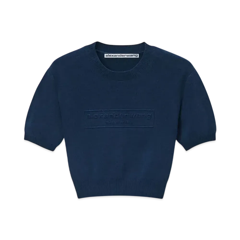Alexander Wang Logo Embossed Rib Knit Tee "Navy"