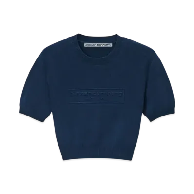 Alexander Wang Logo Embossed Rib Knit Tee "Navy"