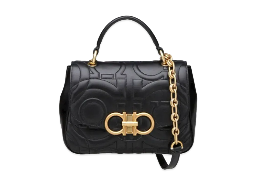 Salvatore Ferragamo Quilted Gancini Handbag (S) "Black"