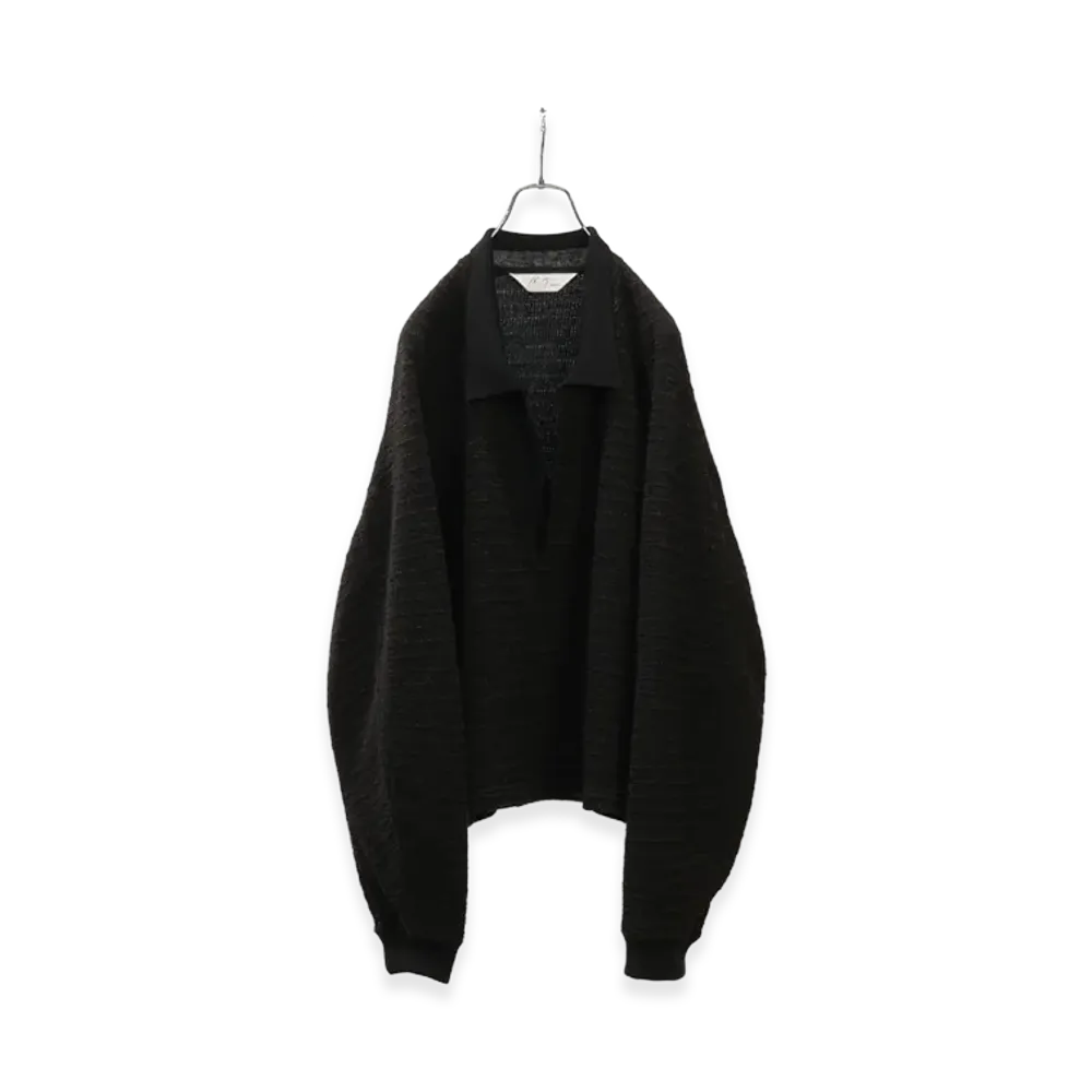 ANCELLM Wool Border Skipper Shirt "Black"