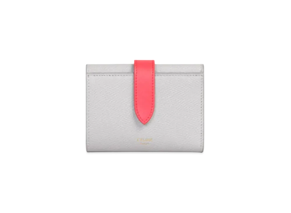 CELINE Fine Strap Wallet in Bicolour Grained Calfskin "Light Gray/Grenadine"