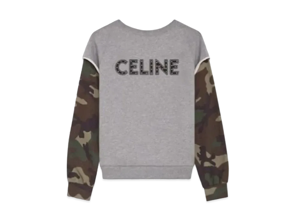CELINE Loose Sweatshirt / Studded Cotton "Gray/Khaki"