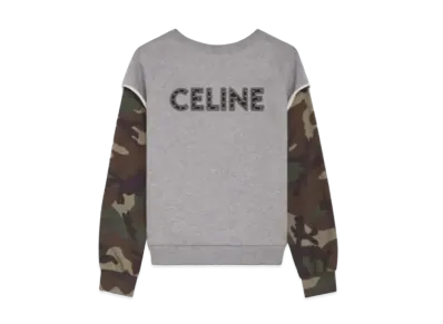CELINE Loose Sweatshirt / Studded Cotton "Gray/Khaki"