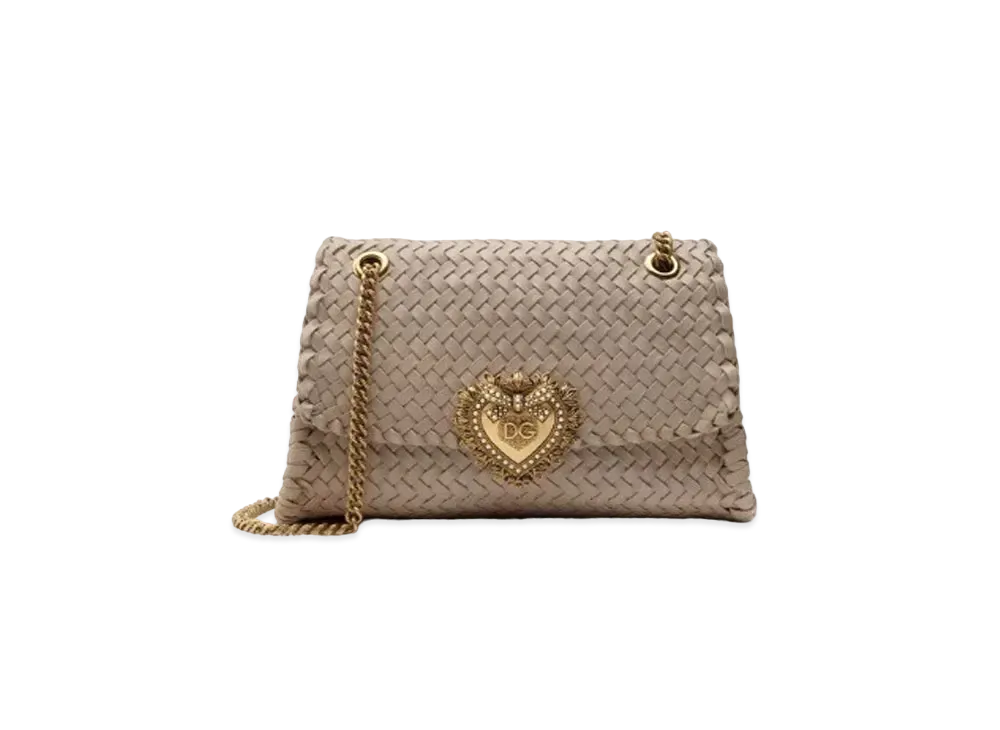 Dolce&Gabbana Devotion Shoulder Bag Big Size Woven Nappa Leather "Beige"