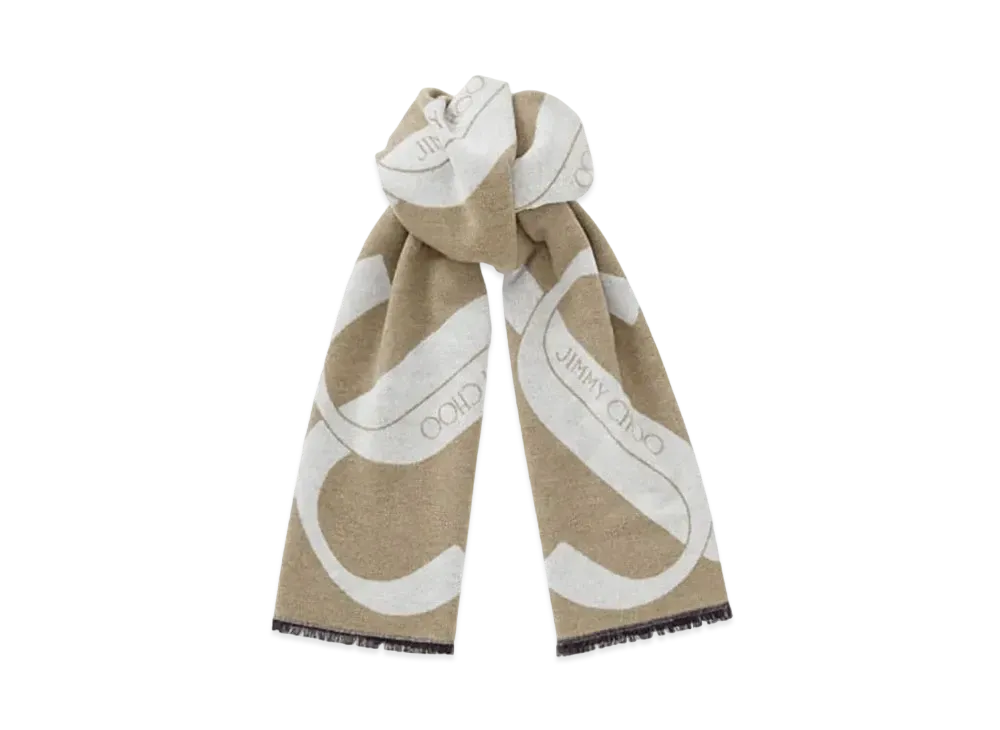 Jimmy Choo Jordyn Wool Scarf With JC Logo "Beige"