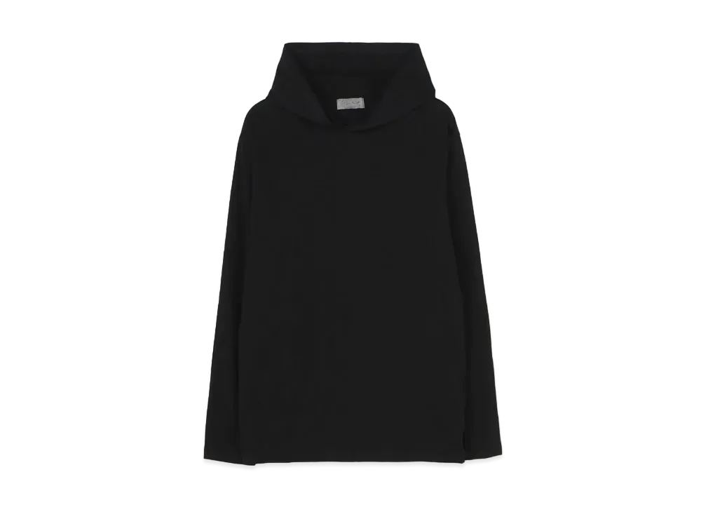 Yohji Yamamoto Pour Homme 30/- PLAIN STITCH BACK COLLAR SIGNATURE PRINT HOODIE "Black"
