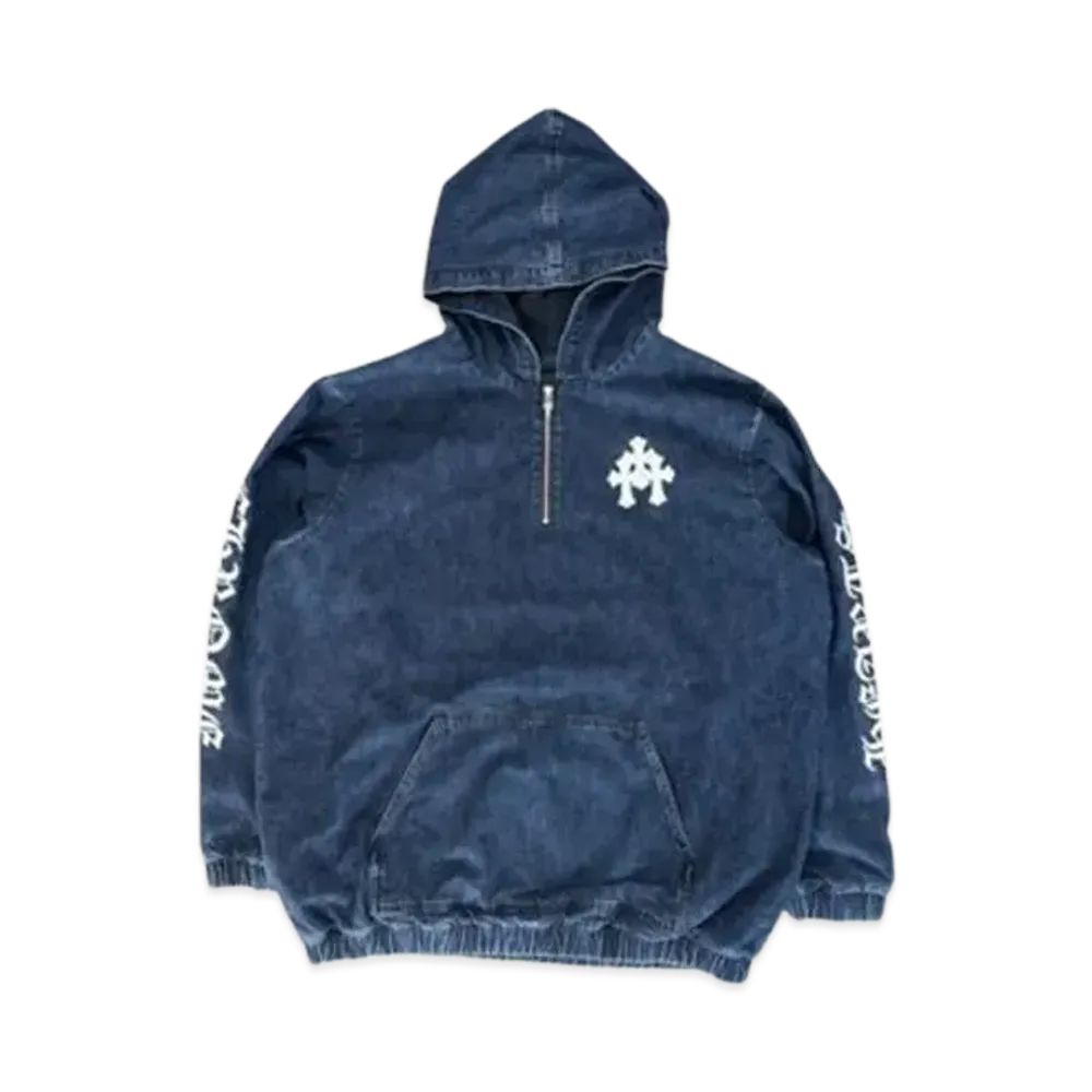 Chrome Hearts Half Zip Denim Anorak Hoodie "Blue/White"