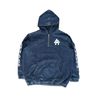 Chrome Hearts Half Zip Denim Anorak Hoodie "Blue/White"