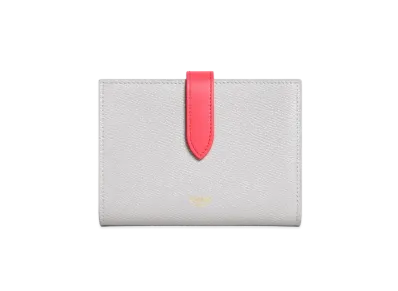 CELINE Medium strap wallet in Bicolour Grained Calfskin "Light Gray/Grenadine"