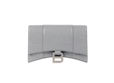 BALENCIAGA Hourglass Wallet With Chain Crocodile Embossed "Gray"