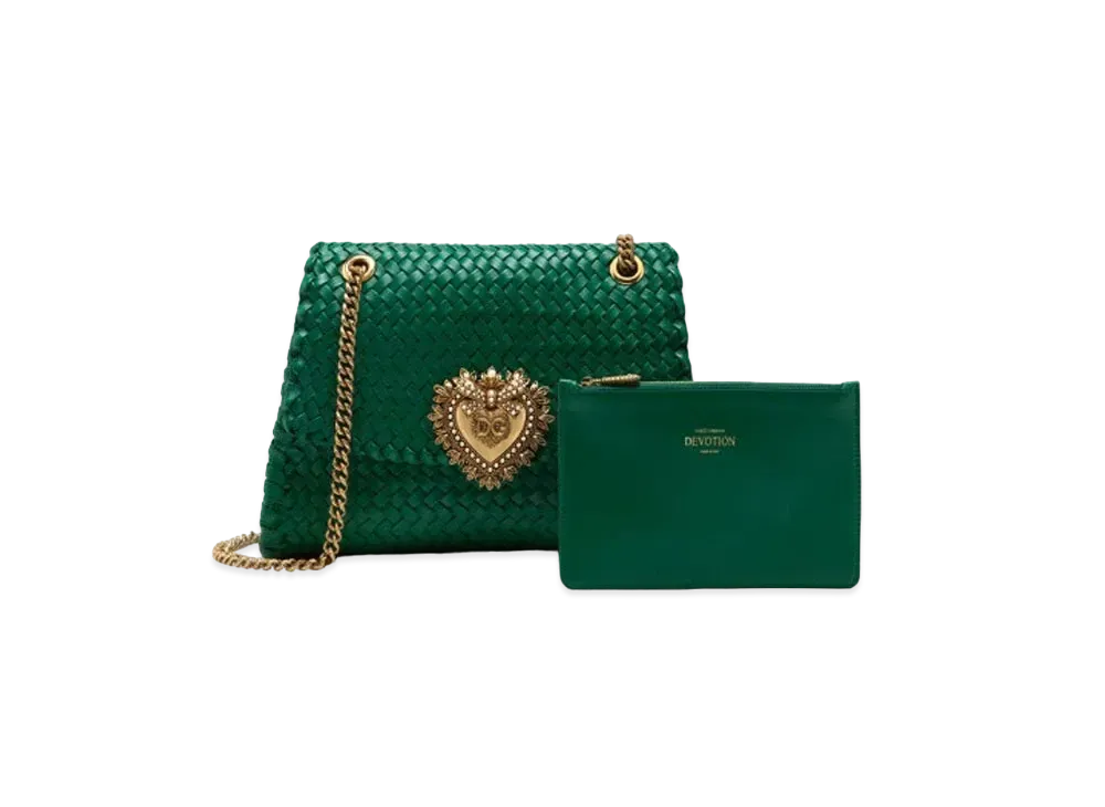 Dolce&Gabbana Devotion Shoulder Bag Big Size Woven Nappa Leather "Green"
