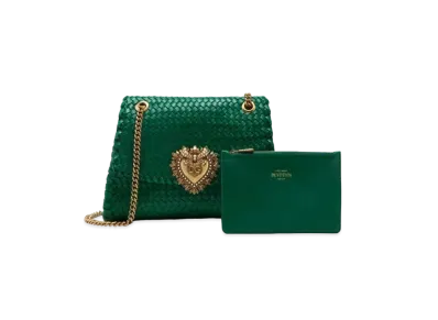 Dolce&Gabbana Devotion Shoulder Bag Big Size Woven Nappa Leather "Green"