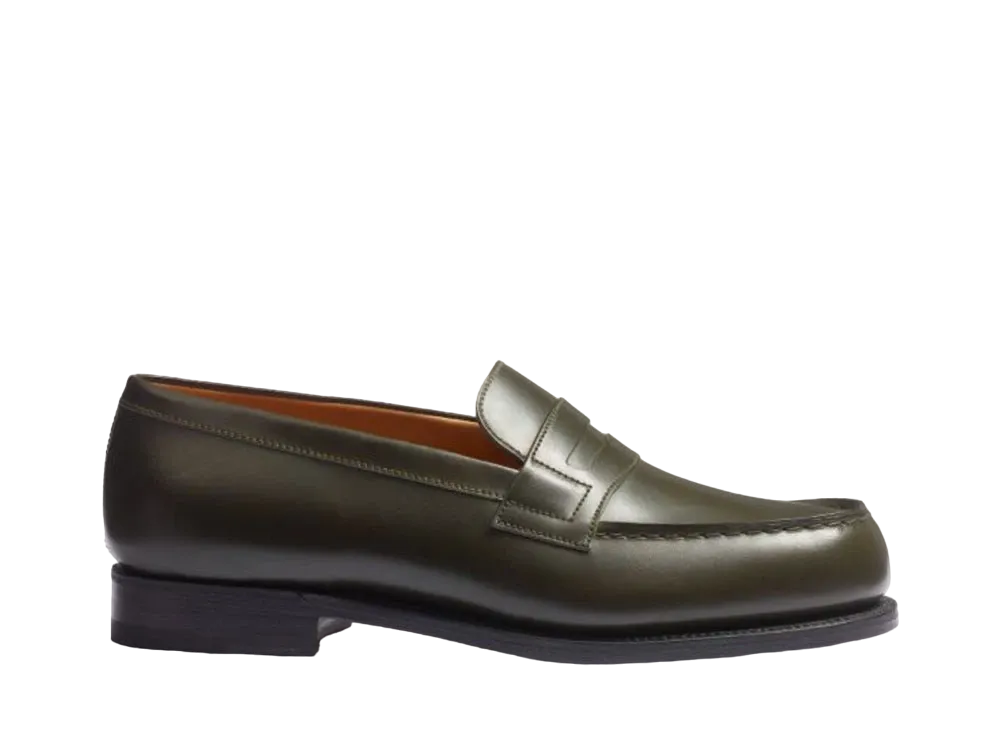J.M.Weston Women's Signature Loafer #180 D Box Calf "Hunter Green" 12821841801F Single Leather Sole