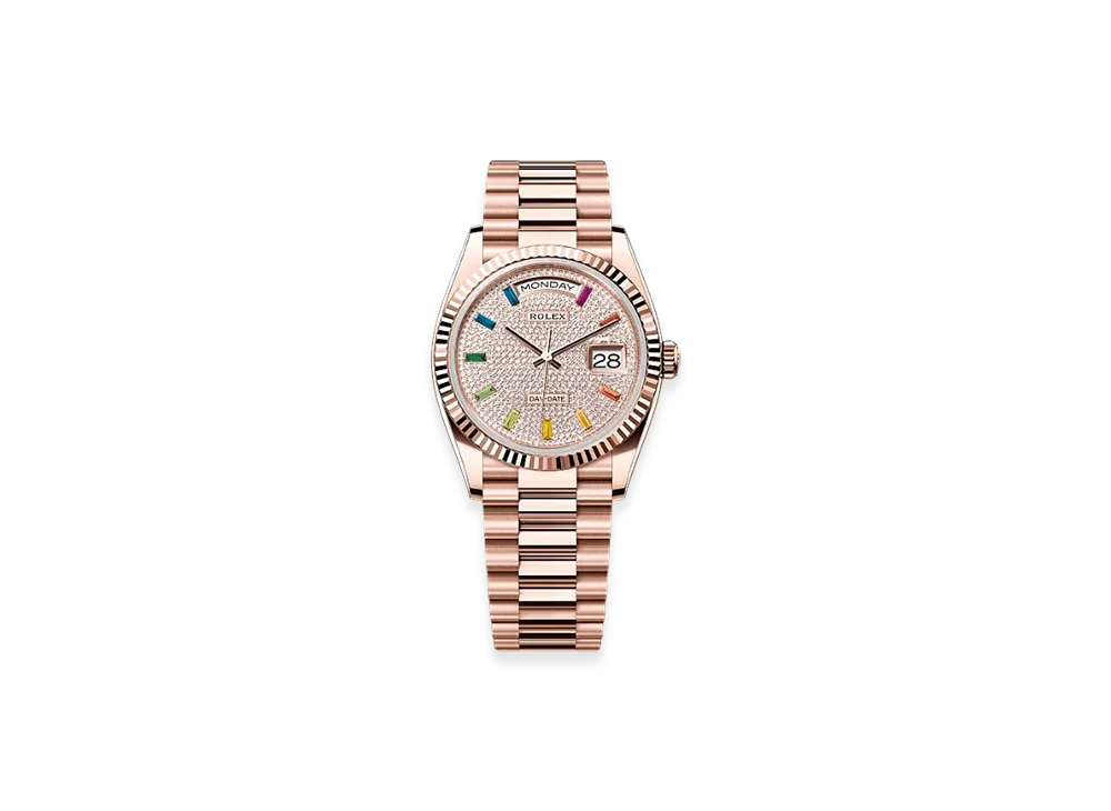 ROLEX Day-Date 36mm Everose Gold 128235 "Pave diamonds"
