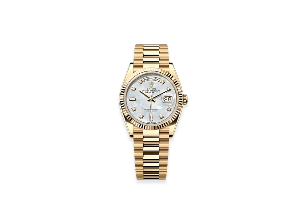 ROLEX Day-Date 36mm Yellow Gold 128238 "White Mother-of-Pearl"