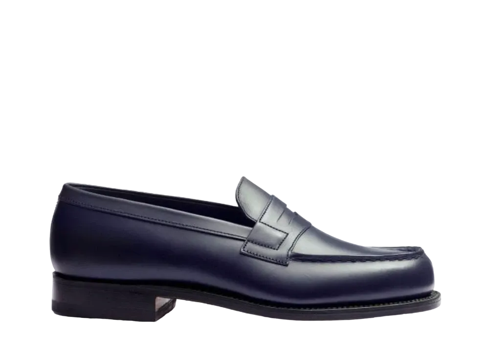 J.M.Weston Women's Signature Loafer #180 D Box Calf "Blue Essential" 1282FFG1801F Single Leather Sole