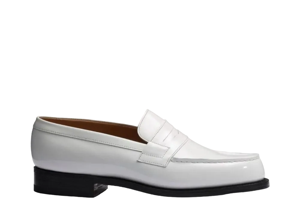 J.M.Weston Women's Signature Loafer #180 D Patent Calf "White" 1282GAK1807B Single Leather Sole