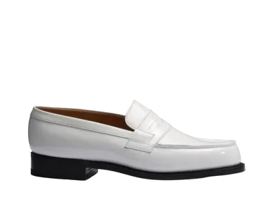 J.M.Weston Women's Signature Loafer #180 D Patent Calf "White" 1282GAK1807B Single Leather Sole
