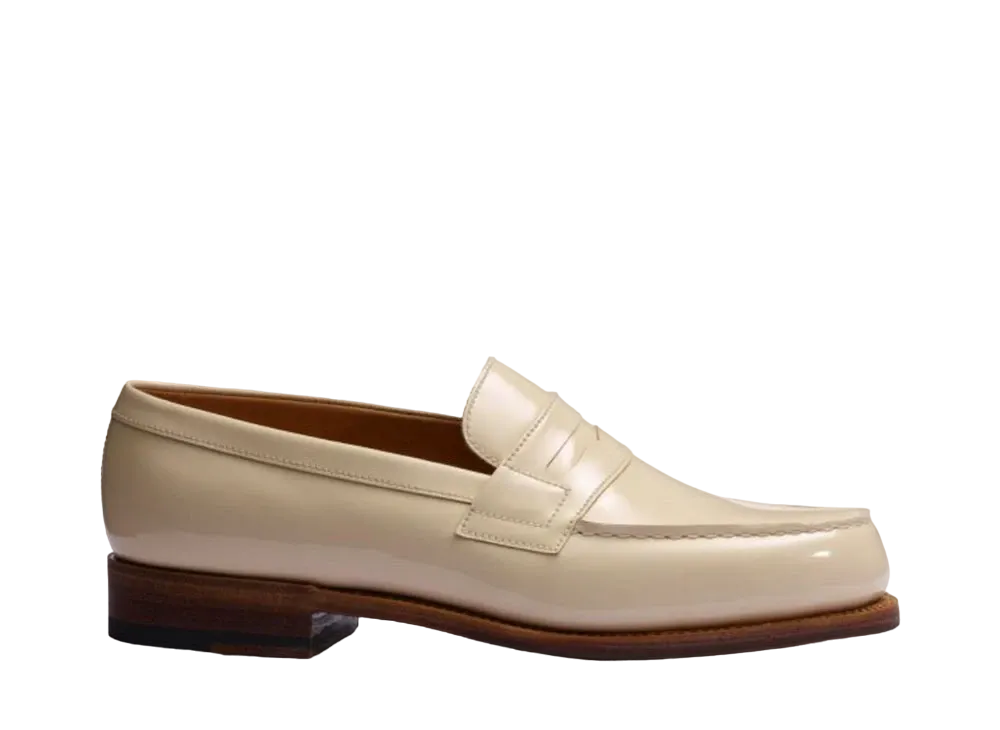 J.M.Weston Women's Signature Loafer #180 D Patent Calf "Nude" 1282GAM1807B Single Leather Sole