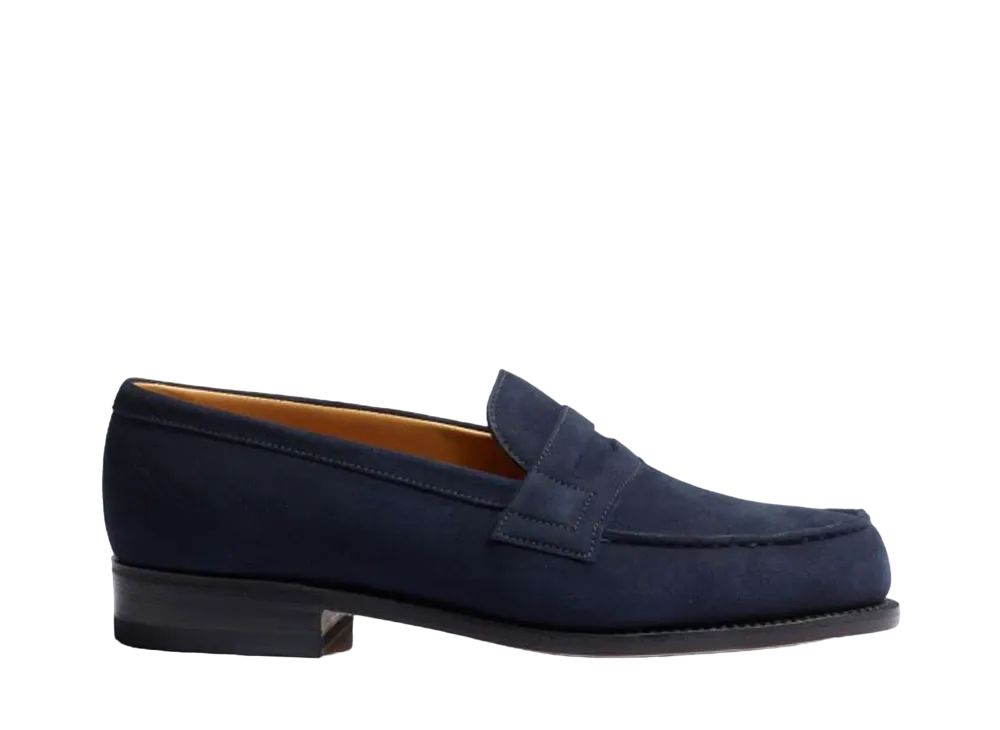 J.M.Weston WMNS Signature Loafer #180 D Goat Suede "Navy" 1282GAP1807A Single Leather Sole