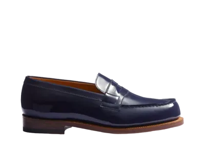 J.M.Weston Women's Signature Loafer #180 D Patent Calf "Navy" 1282GGF1807B Single Leather Sole