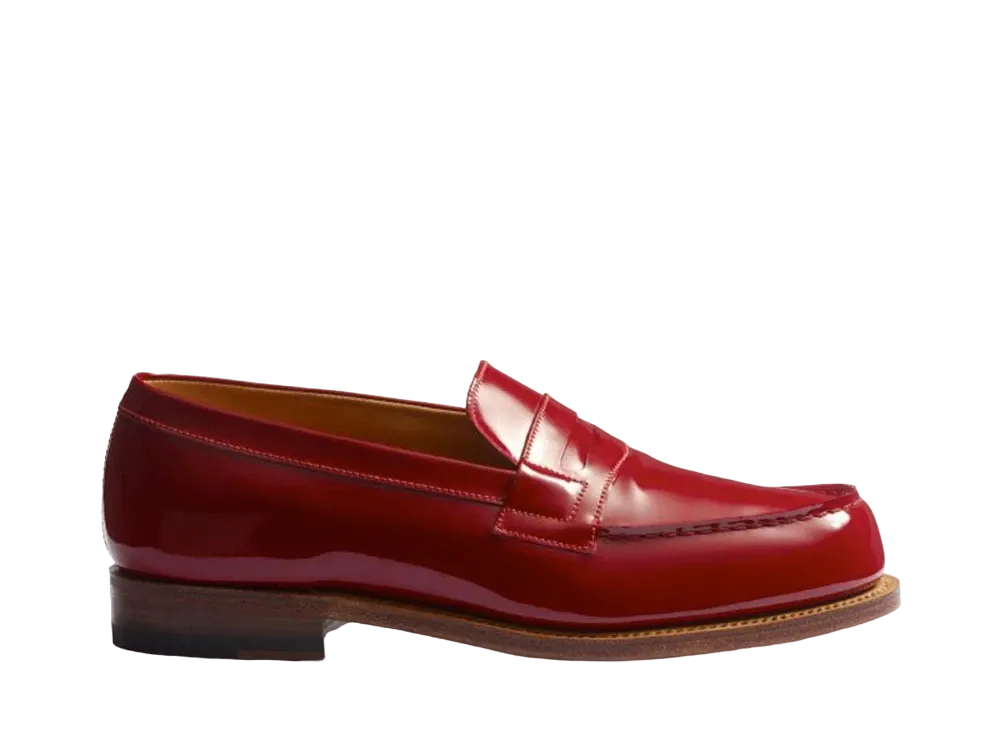 J.M.Weston Women's Signature Loafer #180 D Patent Calf "Red" 1282GGG1807B Single Leather Sole
