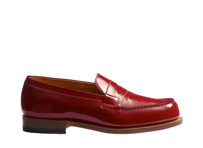 J.M.Weston Women's Signature Loafer #180 D Patent Calf "Red" 1282GGG1807B Single Leather Sole