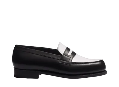 J.M.Weston Women's Signature Loafer #180 D Box Calf "Black/White" 1282GNY1801F Single Leather Sole