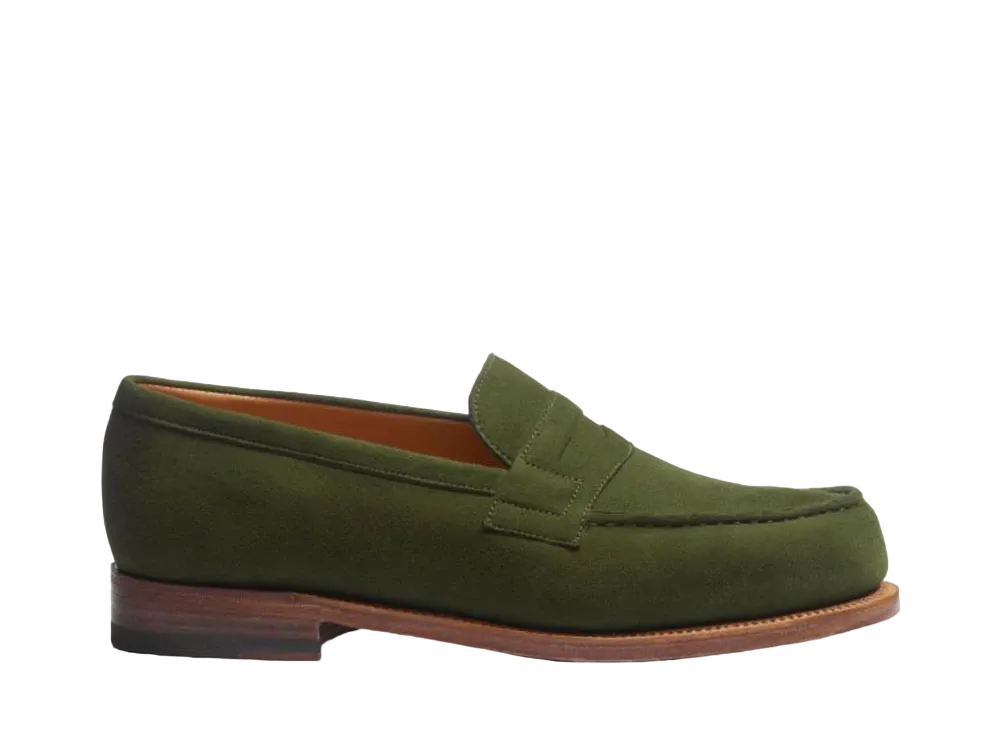J.M.Weston Women's Signature Loafer #180 D Suede Goatskin "Dark Green" 1282GPB1807A Single Leather Sole