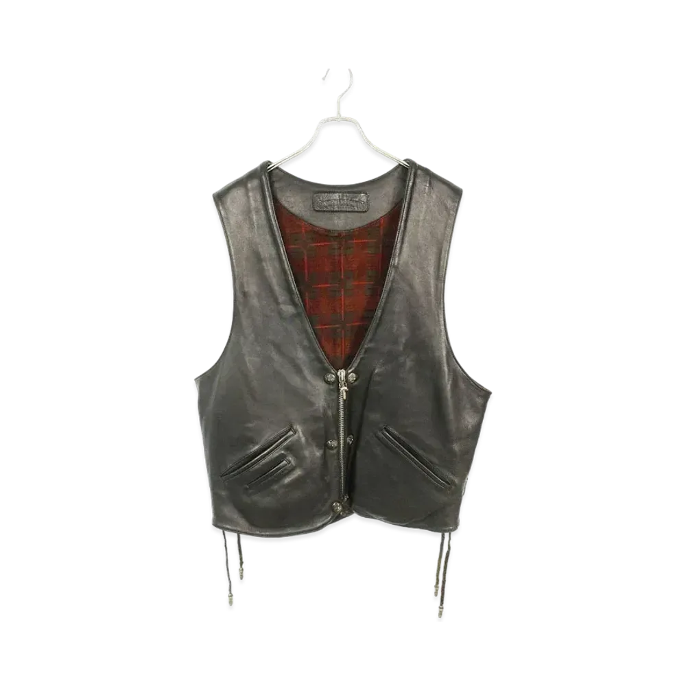 Chrome Hearts Old 6btn Zip FRNT VEST Back Star Conchocostam Vest "Black/Red"